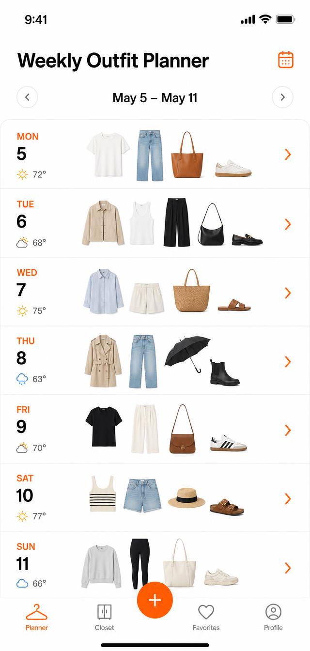 FitsGood weekly planner screen